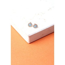 By Barun Nazar Küpe Göz Boncuğu Mavi 925 Ayar Beyaz Zirkon Taşlı Çivili Gümüş Küpe