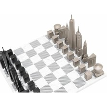 Skyline Chess Paslanmaz Çelik Mermer Satranç Takımı New York