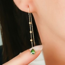 Hakan Mücevherat Sallantılı Yeşil Taşlı Küpe 14 Ayar Altın