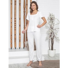 Limissi Imissi Pervazlı Atlet Yaka  Pijama Takımı - Ekru L / Xxl