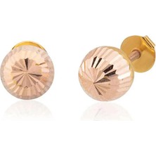Hakan Mücevherat Kesikli Top Küpe 3 cm 14 Ayar Rose Altın