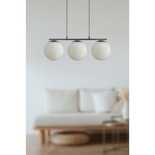 Normadia Modern Siyah Camlı Sezar Yemek Masası ve 3'lü Avize Takımı