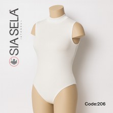 Belpa Sıla Sella Kadın Beyaz Yarım Balıkçı Yaka Kolsuz Body