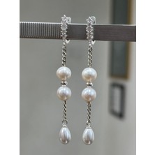 Duran Takı Gerçek Inci Gümüş Küpe