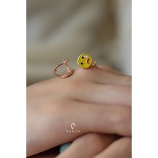By Barun Emoji Tasarımlı Sarı Mineli Ağlayan Yüz Yuvarlak 925 Ayar Gümüş Küpe