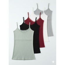 🖤 Woan Comfort 5’li Ribana Askılı Dantelli Atlet Seti