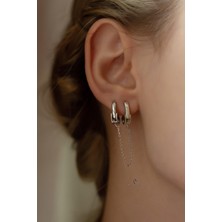 By Barun Gümüş Rengi Zincir Kelepçe 925 Ayar Gümüş Halka Küpe