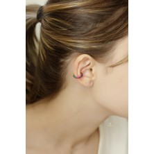 By Barun Renkli Yuvarlak Taşlı 925 Ayar Gümüş Halka Kıkırdak Küpe Earcuff
