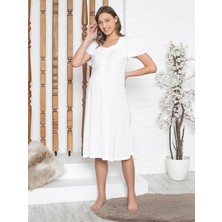 Limissi Imissi Ohusa Gecelik Kare Yaka Aplikeli  Pijama Takımı - Ekru L / Xxl