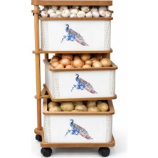 Arbor 3 Katlı Ahşap Sebzelik & Organizer – Doğal Hasır Model Modern Tasarım