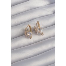 Lokiboo Pirinç Gold Renk Iri Zirkon Taşlı Kıvrımlı Minimal Kelebekli Halka Küpe - TJ-BKP9289