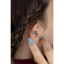 By Barun Yuvarlak Mavi Firuze Taşlı  Ok Model 925 Ayar Halka Gümüş Kıkırdak Küpe Earcuff