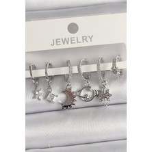 Lokiboo Pirinç Gümüş Renk Zirkon Taşlı Gezgen Model Kadın Küpe Seti - TJ-BKP10113