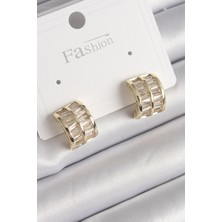 Lokiboo Pirinç Gold Renk Çift Sıra Zirkon Taşlı Kadın Küpe - TJ-BKP9756
