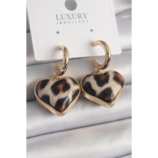 Lokiboo Pirinç Gold Renk 3D Kalp Leopar Model Kadın Küpe - TJ-BKP9876