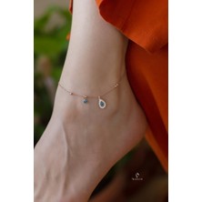 By Barun Göz Damla Beyaz Mine 925 Ayar Gümüş Halhal Rose