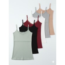 🖤 Woan Comfort 6’li Ribana Askılı Dantelli Atlet Seti