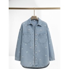 Karsel Taş Detaylı Açık Mavi Kot Ceket