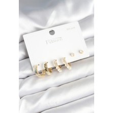 Lokiboo Gold Renk Pirinç Halka 925 Ayar Gümüş Çivili Kadın Küpe Seti - TJ-BKP11272