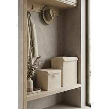 HomyJRs Homyjr’s 2’li Kapaklı Kumaş Saklama Kutusu Seti (Büyük + Küçük) Dolap Içi Organizer - Krem