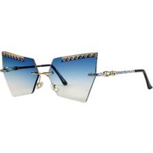 Optic Plus Çerçevesiz El Yapımı Bizote Camlı Özel Kesim Kolu Işlemeli Güneş Gözlüğü Model 7016 Mavi