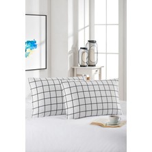 Marla Home 2'li Yastık Kılıfı | Pamuklu | 50X70 cm | Kareli Desen |beyaz