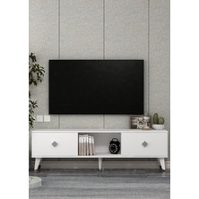 Demonte Decor 1384TV150DD-1 Tv Sehpası-Beyaz-Gümüş