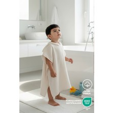 Lilalinda Bebek/Çocuk Bornoz 4 Kat Müslin Panço Gri Nakışlı %100 Pamuk - Krem