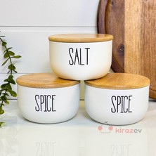 Kirazev Bambu Kapaklı Cam Tuz/biber/baharat Baharatlık 380 ml 3'lü