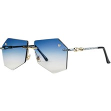 Optic Plus Çerçevesiz El Yapımı Bizote Camlı Özel Kesim Kolu Işlemeli Güneş Gözlüğü Model 7014 Mavi