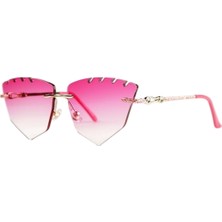 Optic Plus Çerçevesiz El Yapımı Bizote Camlı Özel Kesim Kolu Işlemeli Güneş Gözlüğü Model 7015 Pembe