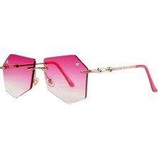 Optic Plus Çerçevesiz El Yapımı Bizote Camlı Özel Kesim Kolu Işlemeli Güneş Gözlüğü Model 7014 Pembe