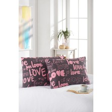 Marla Home 2'li Yastık Kılıfı | Pamuklu | 50X70 cm | Love Desen |pembe