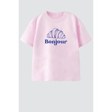 Monila Kız Çocuk Pamuklu Bisiklet Yaka Kruvasan Baskılı T-Shirt
