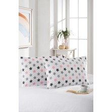 Marla Home 2'li Yastık Kılıfı | Pamuklu | 50X70 cm | Yıldız Desen |pembe-Beyaz