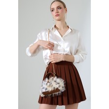 BALANZ Taba Kadın Peluş Leopar Desenli Çanta Zincir Çapraz Askılı Omuz ve El Çantası