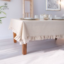 DNC Hometex Keten Sütlü Kahve Çizgili Masa Örtüsü