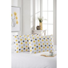Marla Home 2'li Yastık Kılıfı | Pamuklu | 50X70 cm | Yıldız Desen |sarı-Beyaz