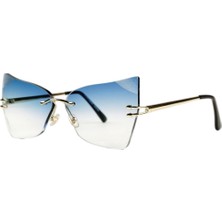 Optic Plus Çerçevesiz El Yapımı Bizote Camlı Özel Kesim Güneş Gözlüğü Model 7019 Mavi