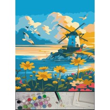 Moranka Sayılarla Boyama Tuval Seti Fırça Boya Dahil (Çıtalı) 40X50 cm -Yel Değirmeni