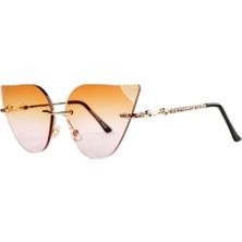 Optic Plus Çerçevesiz El Yapımı Bizote Camlı Özel Kesim Kolu Işlemeli Güneş Gözlüğü Model 7028 Kahverengi