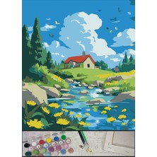 Moranka Sayılarla Boyama Tuval Seti Fırça Boya Dahil (Çıtalı) 40X50 cm - Kır Evi