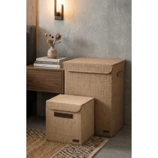 HomyJRs Homyjr’s 2’li Jüt Kapaklı Saklama Kutusu Seti (Büyük + Küçük) Dolap Içi Organizer