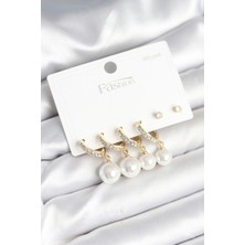 Lokiboo Gold Renk Zirkon Taşlı Pirinç Incili 925 Ayar Gümüş Çivili Küpe Seti - TJ-BKP11267