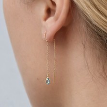 Hakan Mücevherat Sallantılı Mavi Taşlı Küpe 14 Ayar Altın