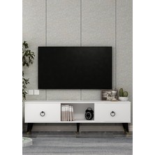 Demonte Decor 1385TV150DD-1 Tv Sehpası-Beyaz-Siyah