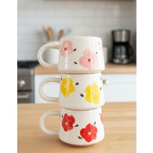 BB DESIGN El Yapımı 3'lü Çiçek Desenli Seramik Kupa Bardak