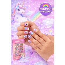 Top Model Ylvi Unicorn Desenli Kendinden Yapışkanlı Çocuk Takma Tırnak Seti 24 Parça