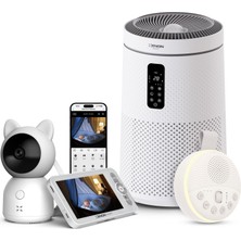 Xenon Smart Akıllı Monitörlü Bebek Kamerası ve Beyaz Gürültü Pış Pış Sesi Bebek Uyku Arkadaşı ve Hava Temizleyici Seti