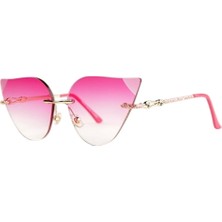 Optic Plus Çerçevesiz El Yapımı Bizote Camlı Özel Kesim Kolu Işlemeli Güneş Gözlüğü Model 7028 Pembe